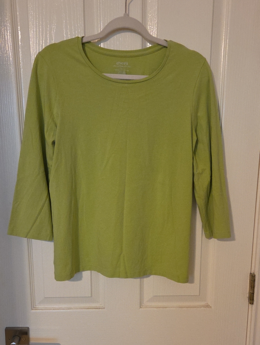 🚦3for$15🚦Chico's Lime Green 3/4 Sleeve Crewneck Tee - Picture 2 of 6